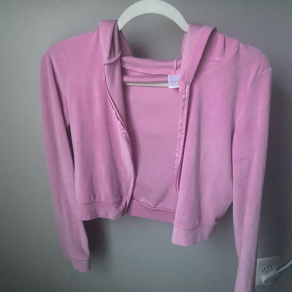 Luzette cropped pink velvet zip up hoodie